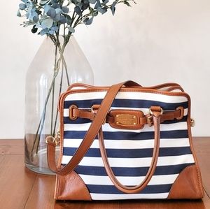 Michael Kors Navy Striped Canvas Crossbody Satchel